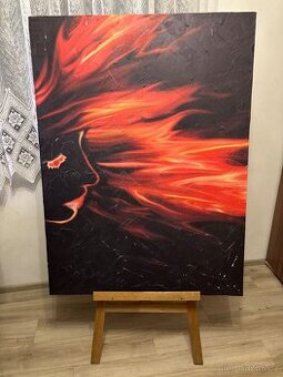 Velký dekorativní obraz 90×120 cm – „Dívka v ohni“