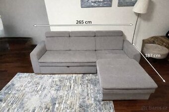 ROHOVÁ ROZKLÁDACÍ SEDAČKA L – šedá, úložný prostor, TOP stav