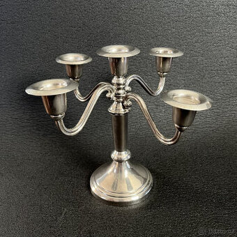 Pětiramenný stolní svícen 18.5 cm, stříbrný kov