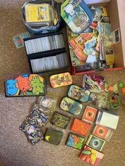 Pokémon karty bulk + plechovky a obaly atd..