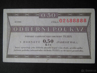 Tuzexové poukázky " 0,50Kčs a 1Kčs "