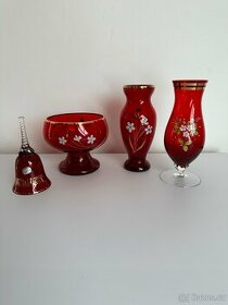 Sada tmavě červeného skla Bohemia Glass