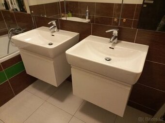 Závěsné umyvadlo + skříňka se šuplíky.