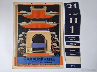 Starý reklamní kalendář cedule Carmine graf. závod Art Deco