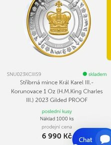 Stříbrná mince král Karel 3, korunovace - 1
