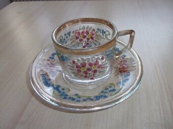 SKLENĚNÝ ČAJOVÝ ŠÁLEK S PODŠÁLKEM - BIEDERMEIER