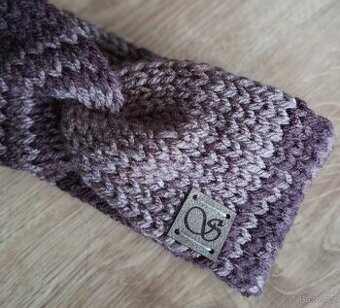 Pletená čelenka hnědá akryl, vel. 52-56