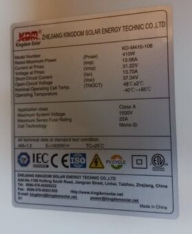 Fotovoltaický panel 410W