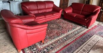 Červená kožená sedací souprav 3+2+1, 5273
