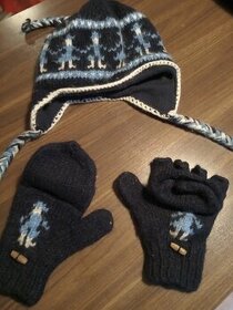 ručně pletená čepice + rukavice