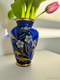 Ručně malovaná kobaltová váza retro