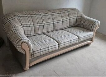 Sedací souprava 3+1, látka a pravé dřevo, top stav