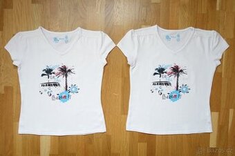 2x bílé dívčí tričko s palmou pro dvojčata vel.122