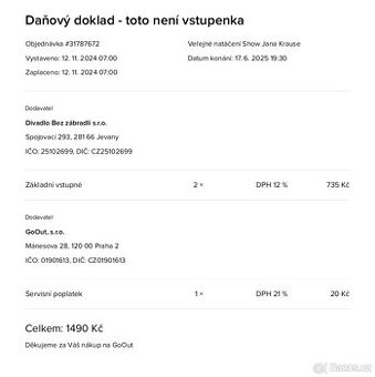 Vstupenky na veřejné natáčení show Jana krause