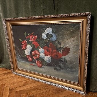Obraz – olej na plátně, signováno J. Kříž, květinové zátiší