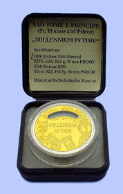 Miléniová stříbrná zlacená mince s časovým strojkem 1999 - 1