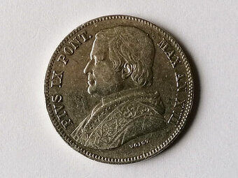 Stříbro Vatikán 20 Baiocchi 1862 papež Pius stříbrná mince