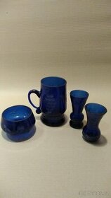 Sklo modré zdobené souprava 6 ks