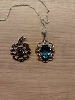 České granáty přívěsek, stříbrný přívěsek s řetízkem