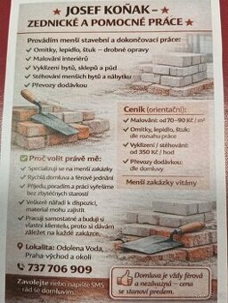 Zednické práce – malé zakázky | Praha-východ a okolí