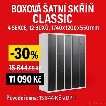 Boxová šatní skříň CLASSIC – 4 sekce, 12 boxů, uzamykatelné