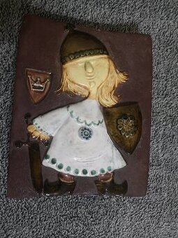 Retro keramický reliéf / kachel – Rytíř (Kravsko)