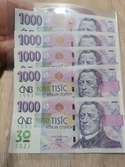 Bankovky 1000 Kč s přítiskem 30let - 1