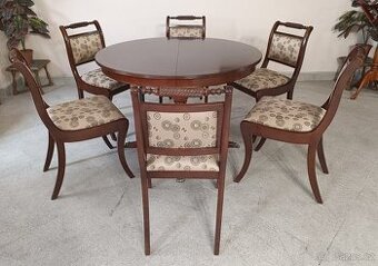 Jídelní, rozkládací set + šest čaloun. židlí. TOP