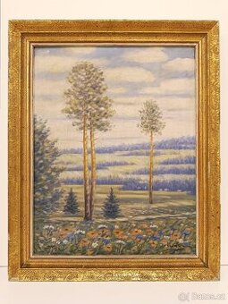 Obraz 1914 Sosny s mákem, olej na plátně 68x56