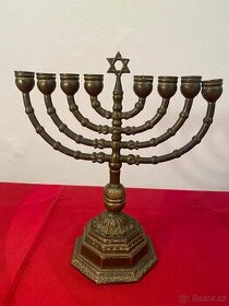 Starý mosazný židovský svícen(8) osmiramenný - 1