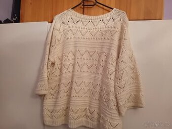 Bílý pletený krémový Vintage svetr, velikost XL