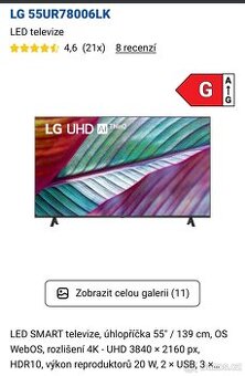 Prodám - LED Smart TV LG 55UR78006LK (záruka do 07/2026)