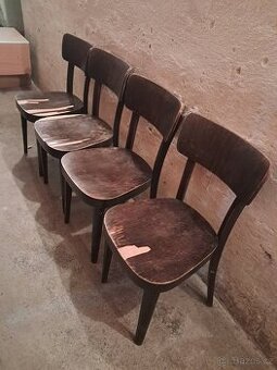 Staré dýhované židle 4ks tmavé starožitné - 1