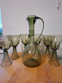 Lesní sklo - karafa a 6 sklenic