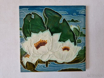 Starožitná secesní dlaždice kachle leknín Mintons ca 1900