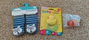 Dětské potřeby - dudlík, ponožky (cinkací), kousátko
