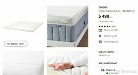 Vrchní matrace s pěnou s pamětí TUSSOY, IKEA