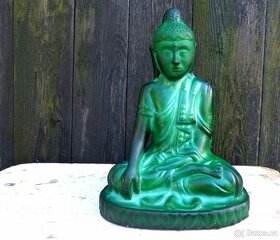 Buddha, malachitové sklo, Schlevogt, budha