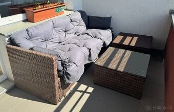 Zahradní / balkonový ratanový set -pohovka, podnožka, stolek