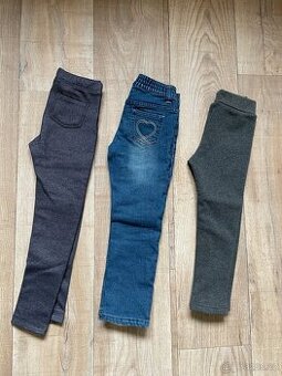 3x zateplené dívčí kalhoty 110/116