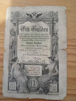 Staré bankovky Rakousko Uhersko 1 Gulden 1866