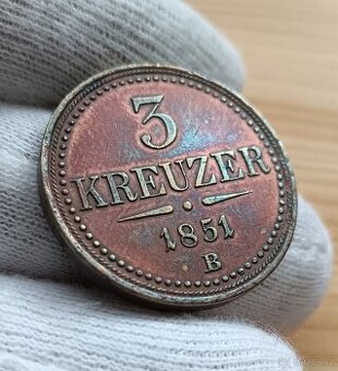3 Krejcar 1851 B František Josef I Top stav