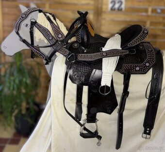 Westernový sedlový komplet 22) černé Basket hnědý krokodýl