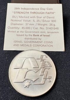 Stříbrná mince Izrael 25 Lirot 1976 – Síla skrze víru – BU