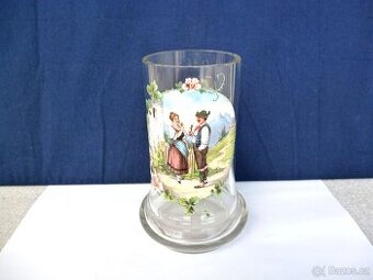 Starožitné ručně malované sklo s uchem 0.4L