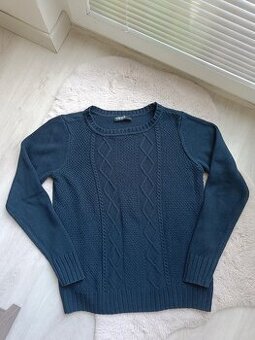 Dámský tmavě modrý svetr s copánkovým vzorem, vel. M