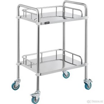 Nerezový dvoupolicový laboratorní vozík, nosnost 100 kg
