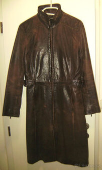 Dámský hnědý kožený kabát vel. 40