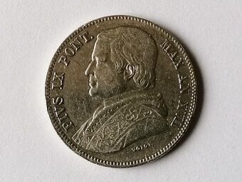 Stříbro Vatikán 20 Baiocchi 1862 papež Pius stříbrná mince