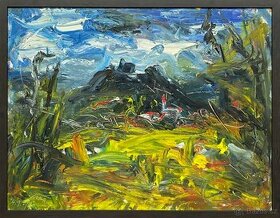 Antonín Kroča - Hukvaldy - silně pastózní krajina - olej